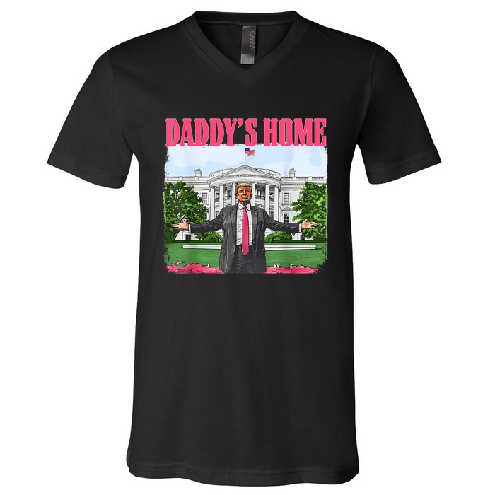 Funny Daddys Home Trump 2024 White House Comeback V-Neck T-Shirt