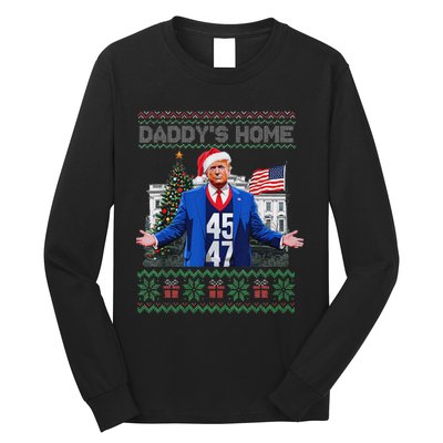 Funny DaddyS Home Trump Ugly Christmas Sweater Xmas Pajamas Long Sleeve Shirt