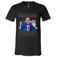 Funny DaddyS Home Trump Ugly Christmas Sweater Xmas Pajamas V-Neck T-Shirt