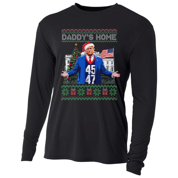 Funny DaddyS Home Trump Ugly Christmas Sweater Xmas Pajamas Cooling Performance Long Sleeve Crew