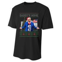 Funny DaddyS Home Trump Ugly Christmas Sweater Xmas Pajamas Performance Sprint T-Shirt