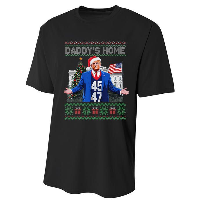 Funny DaddyS Home Trump Ugly Christmas Sweater Xmas Pajamas Performance Sprint T-Shirt