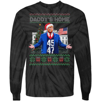 Funny DaddyS Home Trump Ugly Christmas Sweater Xmas Pajamas Tie-Dye Long Sleeve Shirt