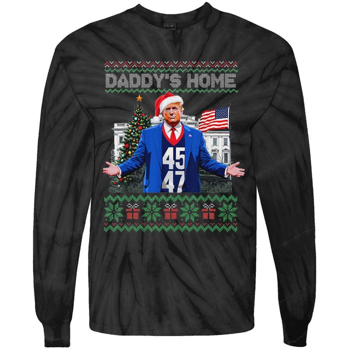 Funny DaddyS Home Trump Ugly Christmas Sweater Xmas Pajamas Tie-Dye Long Sleeve Shirt