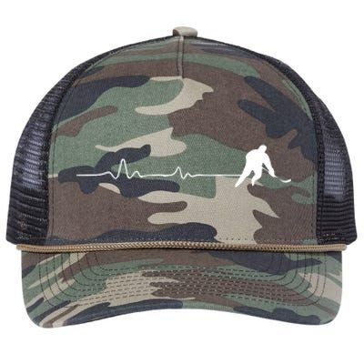 Father's Day Hockey Heartbeat Funny Hocket Lover Gift Retro Rope Trucker Hat Cap