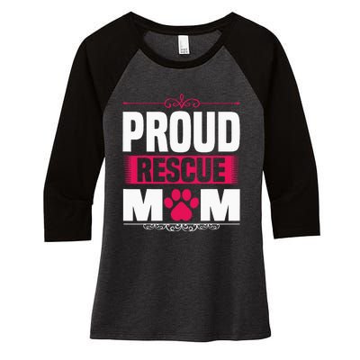 Funny Dog Holder Saying Proud Rescue Mom Rescue Mum Women's Tri-Blend 3/4-Sleeve Raglan Shirt