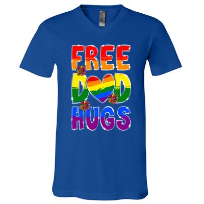 Free Dad Hugs Rainbow Lgbt Pride Month Fathers Day Cool Gift V-Neck T-Shirt