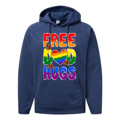 Free Dad Hugs Rainbow Lgbt Pride Month Fathers Day Cool Gift Performance Fleece Hoodie