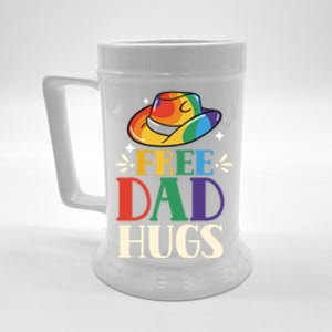 Free Dad Hugs Rainbow Pride Lgbtq Gay Proud Father Daddy Great Gift Beer Stein