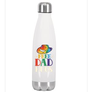 Free Dad Hugs Rainbow Pride Lgbtq Gay Proud Father Daddy Great Gift Stainless Steel Insulated Water Bottle