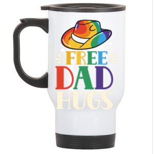 Free Dad Hugs Rainbow Pride Lgbtq Gay Proud Father Daddy Great Gift Stainless Steel Travel Mug