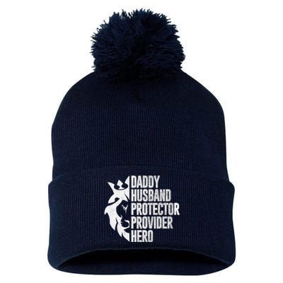 Funny Daddy Husband Protector Provider Hero For Father Day Pom Pom 12in Knit Beanie