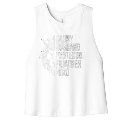 Funny Daddy Husband Protector Provider Hero For Father Day Women's Racerback Cropped Tank