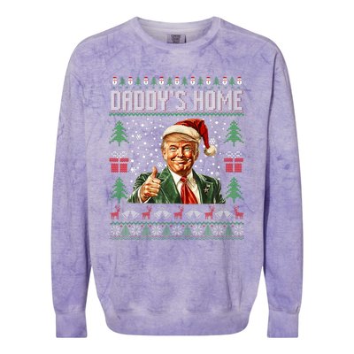 Funny DaddyS Home Trump Ugly Christmas Sweater Xmas Pajamas Colorblast Crewneck Sweatshirt