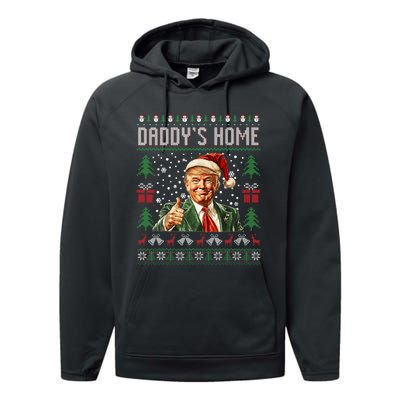 Funny DaddyS Home Trump Ugly Christmas Sweater Xmas Pajamas Performance Fleece Hoodie