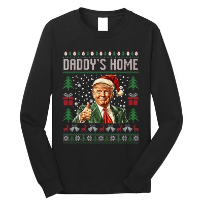 Funny DaddyS Home Trump Ugly Christmas Sweater Xmas Pajamas Long Sleeve Shirt