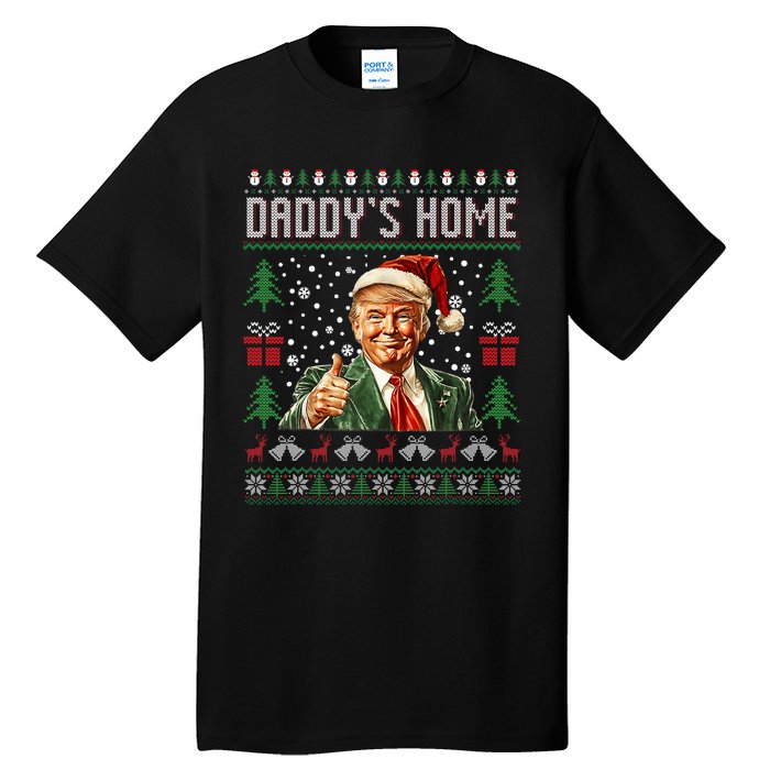 Funny DaddyS Home Trump Ugly Christmas Sweater Xmas Pajamas Tall T-Shirt