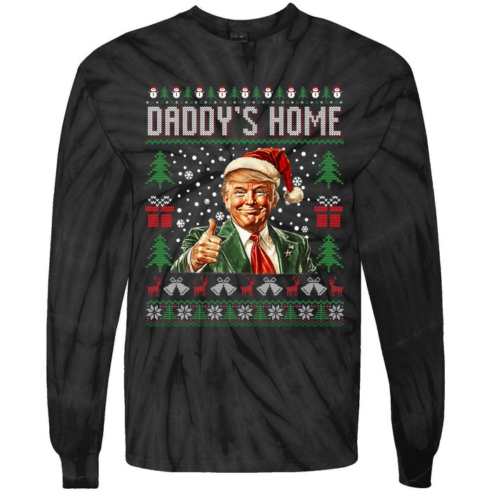 Funny DaddyS Home Trump Ugly Christmas Sweater Xmas Pajamas Tie-Dye Long Sleeve Shirt