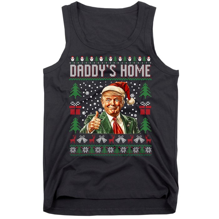 Funny DaddyS Home Trump Ugly Christmas Sweater Xmas Pajamas Tank Top