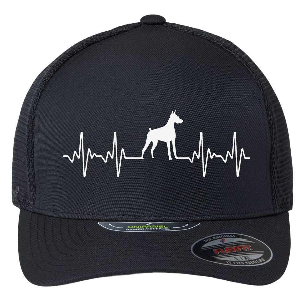 funny Doberman Heartbeat For Doberman Lover Flexfit Unipanel Trucker Cap