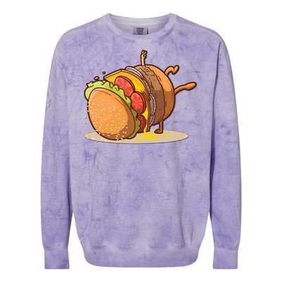 Funny Dancing Hamburger Gift Colorblast Crewneck Sweatshirt