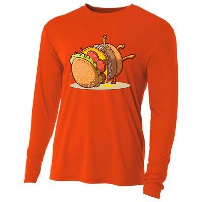 Funny Dancing Hamburger Gift Cooling Performance Long Sleeve Crew