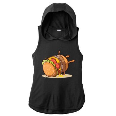 Funny Dancing Hamburger Gift Ladies PosiCharge Tri-Blend Wicking Draft Hoodie Tank