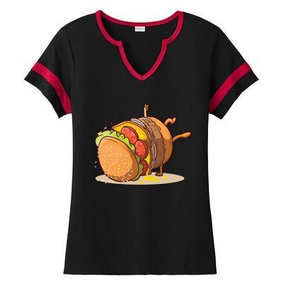 Funny Dancing Hamburger Gift Ladies Halftime Notch Neck Tee