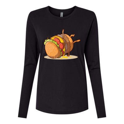 Funny Dancing Hamburger Gift Womens Cotton Relaxed Long Sleeve T-Shirt