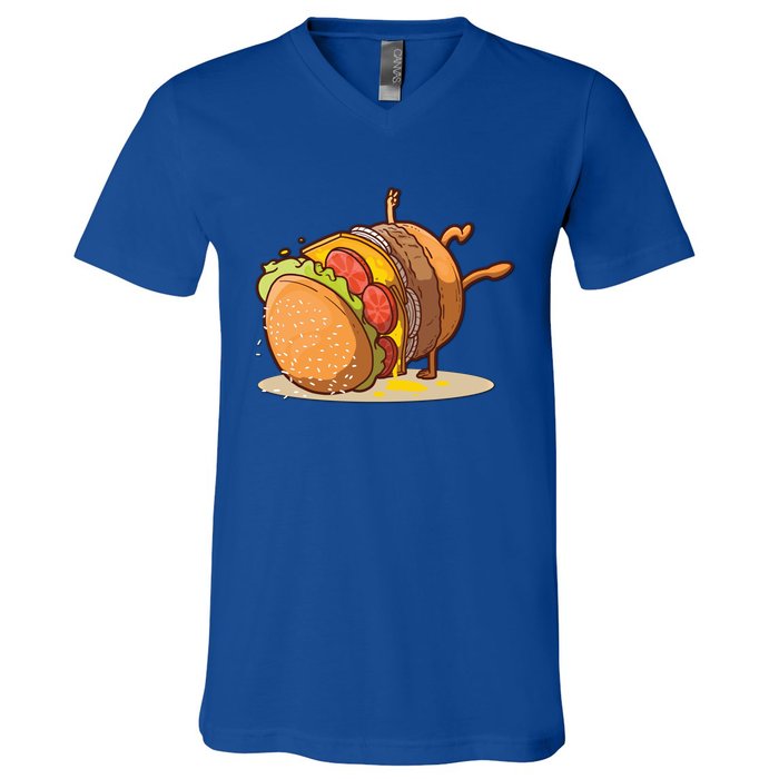 Funny Dancing Hamburger Gift V-Neck T-Shirt