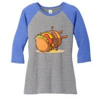 Funny Dancing Hamburger Gift Women's Tri-Blend 3/4-Sleeve Raglan Shirt