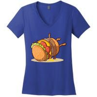 Funny Dancing Hamburger Gift Women's V-Neck T-Shirt