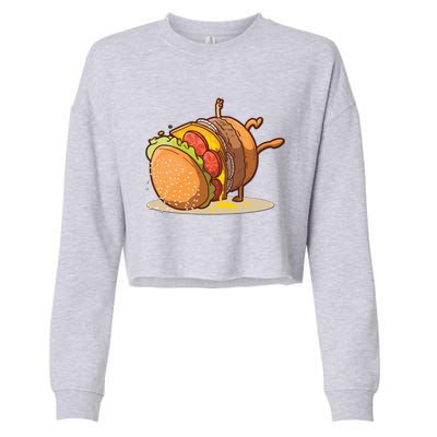 Funny Dancing Hamburger Gift Cropped Pullover Crew