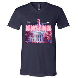 Funny DaddyS Home Trump Pink 2024 Take America Back 2024 V-Neck T-Shirt