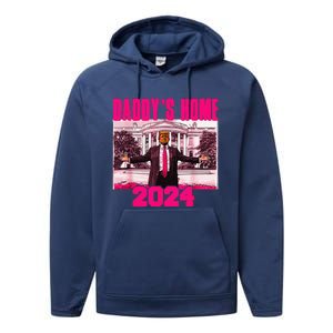 Funny DaddyS Home Trump Pink 2024 Take America Back 2024 Performance Fleece Hoodie