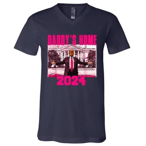 Funny DaddyS Home Trump Pink 2024 Take America Back 2024 V-Neck T-Shirt