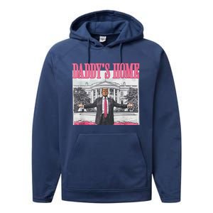 Funny DaddyS Home Trump Pink 2024 Take America Back 2024 Performance Fleece Hoodie