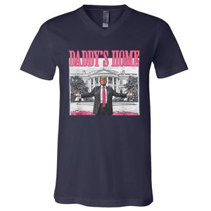 Funny DaddyS Home Trump Pink 2024 Take America Back 2024 V-Neck T-Shirt