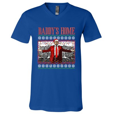 Funny DaddyS Home Trump Ugly Christmas Xmas Pajamas Funny Gift V-Neck T-Shirt