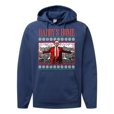 Funny DaddyS Home Trump Ugly Christmas Xmas Pajamas Funny Gift Performance Fleece Hoodie