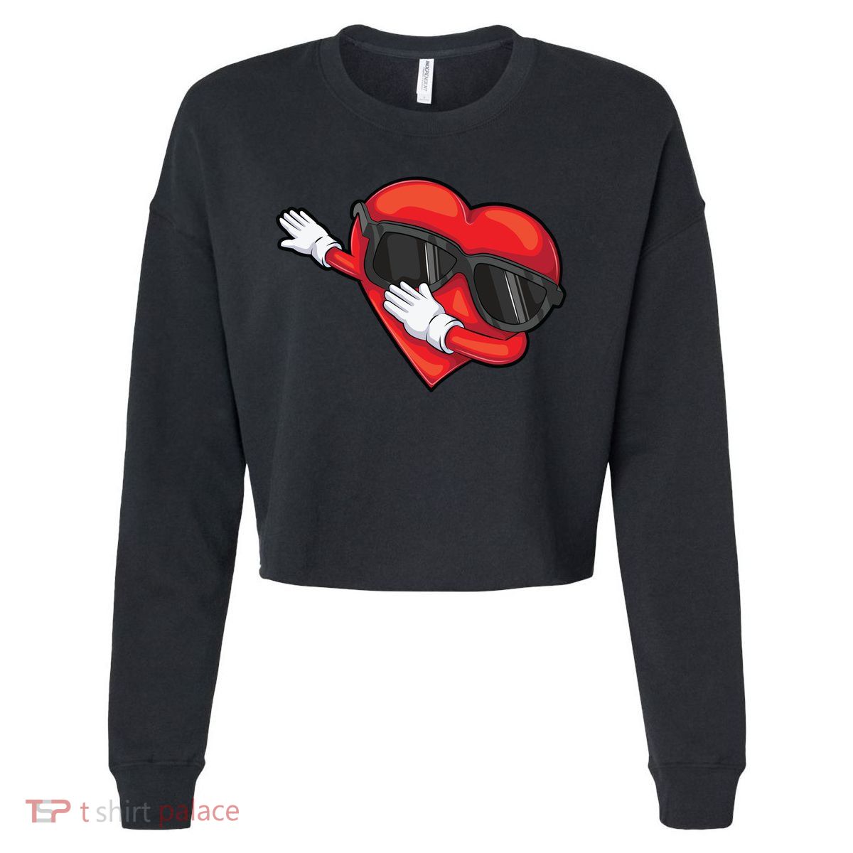 Funny Dabbing Heart Gift Cool Dance Lover Valentine's Day Gift Cropped Pullover Crew