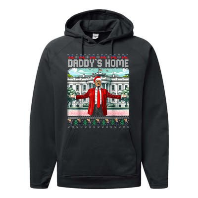 Funny Daddys Home Trump Ugly Christmas Sweater Pajamas Performance Fleece Hoodie