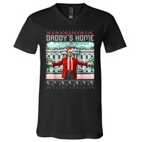 Funny Daddys Home Trump Ugly Christmas Sweater Pajamas V-Neck T-Shirt