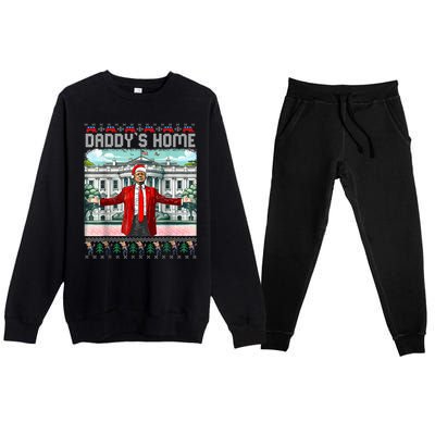 Funny Daddys Home Trump Ugly Christmas Sweater Pajamas Premium Crewneck Sweatsuit Set