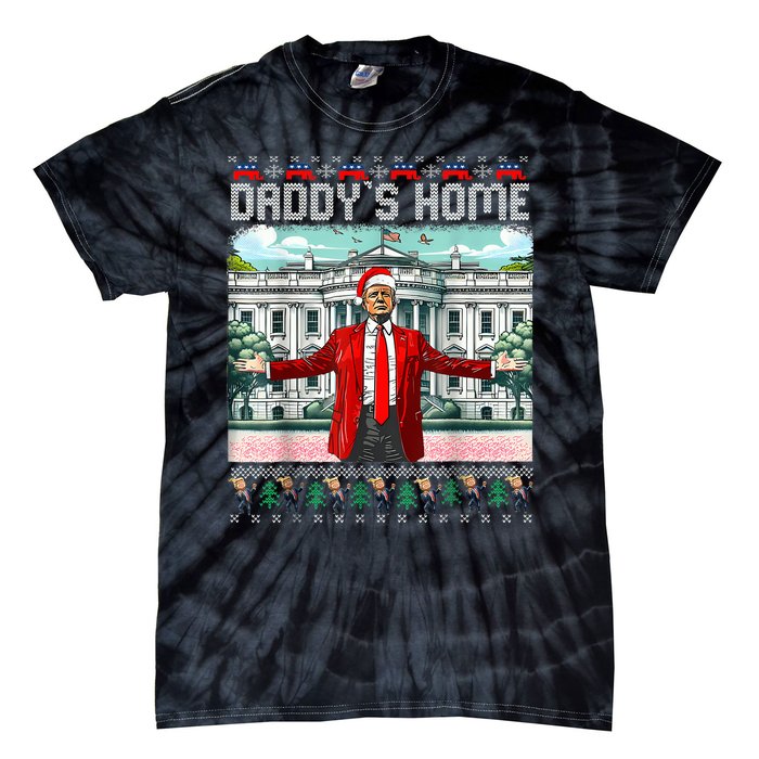 Funny Daddys Home Trump Ugly Christmas Sweater Pajamas Tie-Dye T-Shirt