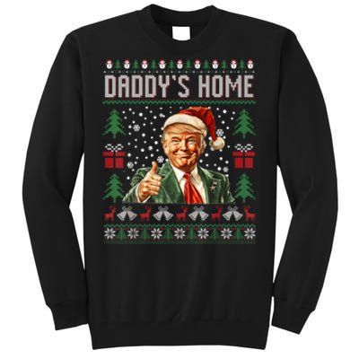 Funny DaddyS Home Trump Ugly Christmas Sweater Xmas Pajamas Tall Sweatshirt