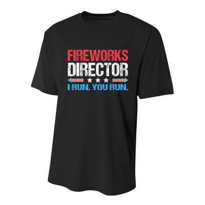 Fireworks Director I Run You Run Funny 4th Of July Youth Performance Sprint T-Shirt