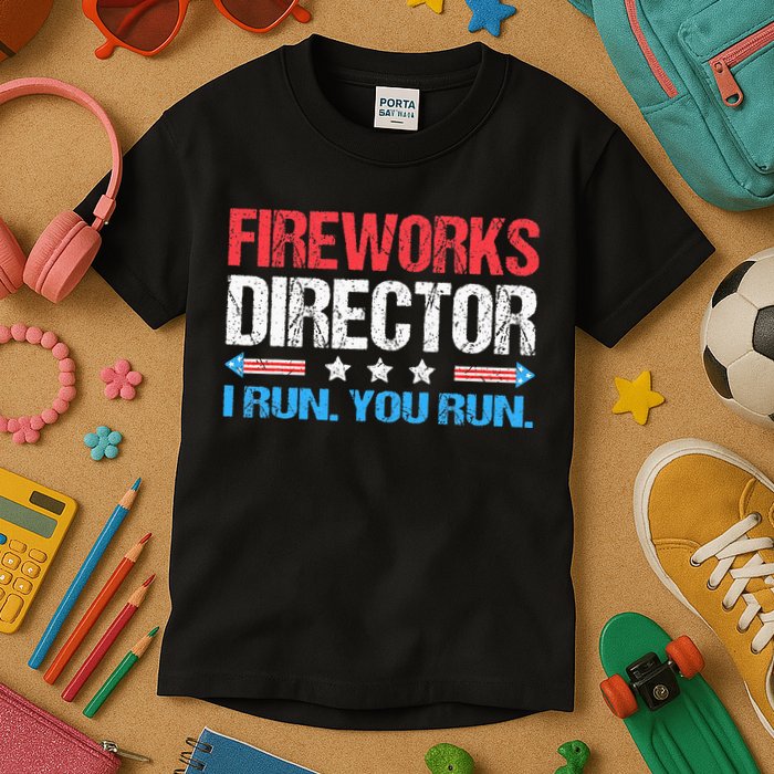 Fireworks Director I Run You Run Funny 4th Of July Kids T-Shirt