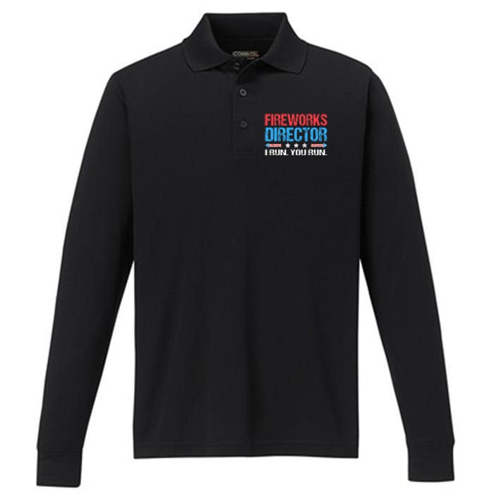 Fireworks Director I Run You Run Funny 4th Of July Performance Long Sleeve Polo