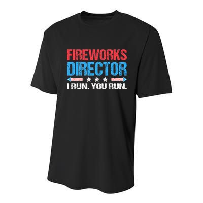 Fireworks Director I Run You Run Funny 4th Of July Youth Performance Sprint T-Shirt